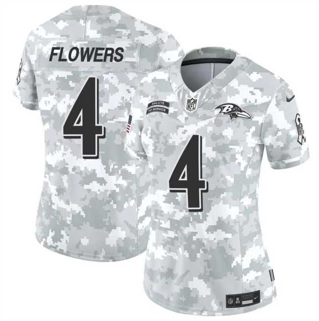Women%27s Baltimore Ravens #4 Zay Flowers 2024 F.U.S.E Arctic Camo Salute To Service Limited Stitched Jersey Dzhi